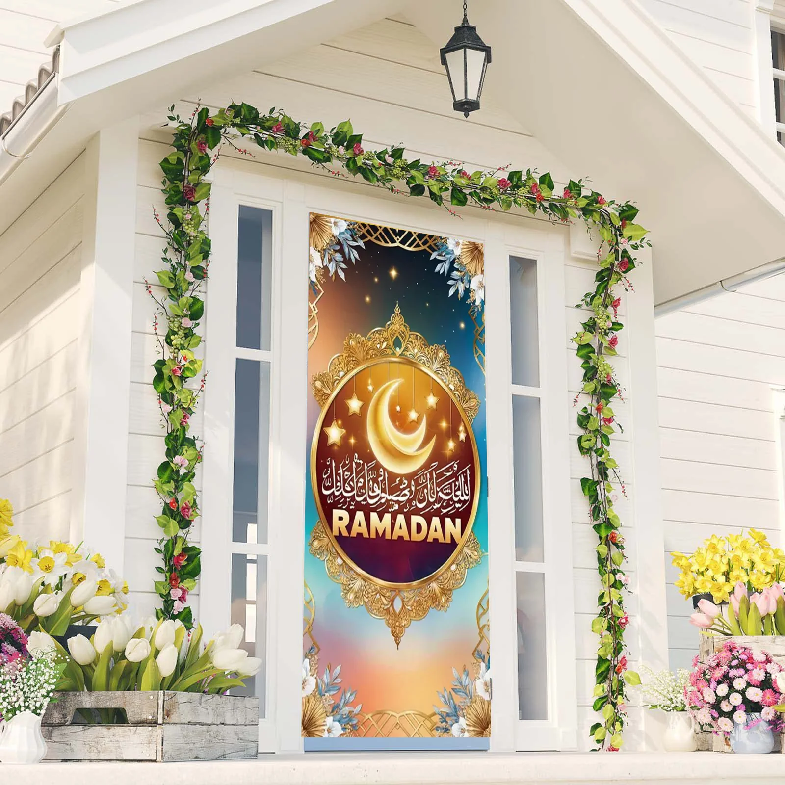 Eid Party Theme Background Decorations Eid Party Backdrop for Home Islamic Muslim Kareem Eid Al Adha Door Cover Prop Gift Poster