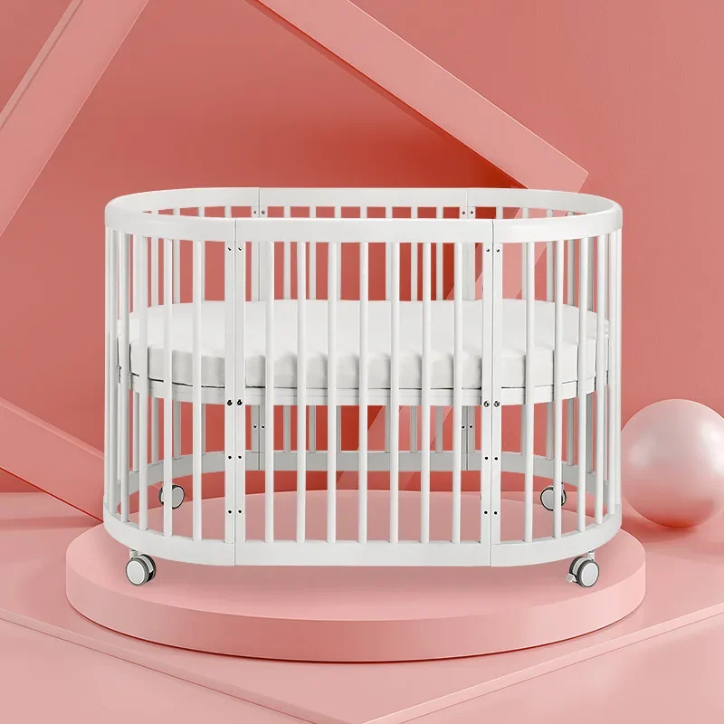 Oval Multifunctional Pine Baby Crib 5