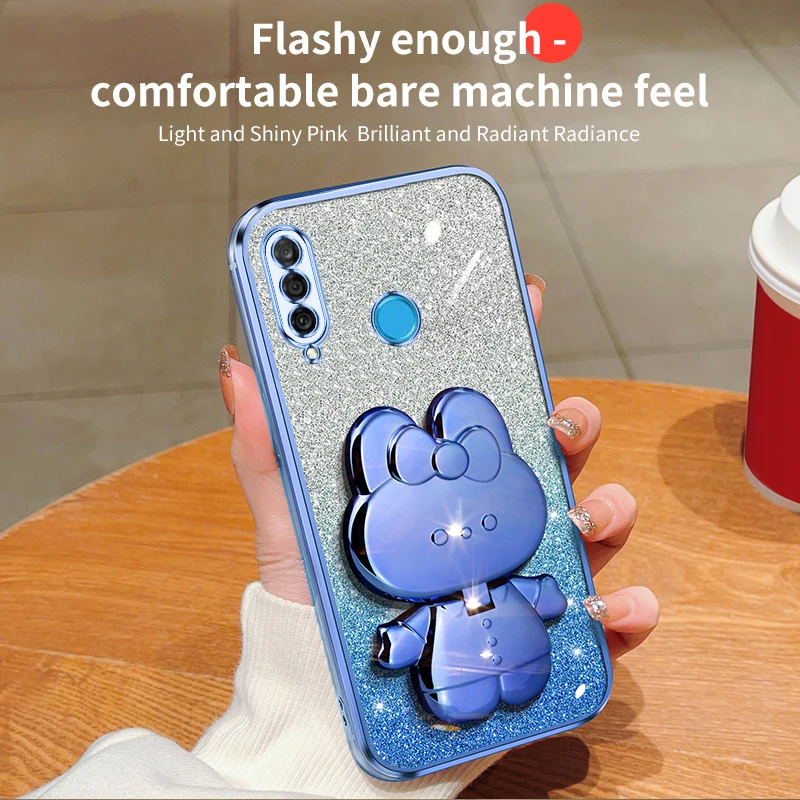 Coque de protection souple avec miroir de maquillage et motif lapin pailleté pour Huawei P30, P40, P50, P60 Lite, Y7, Y6, P30lite, Mate 30, 40, 50_voghion.com