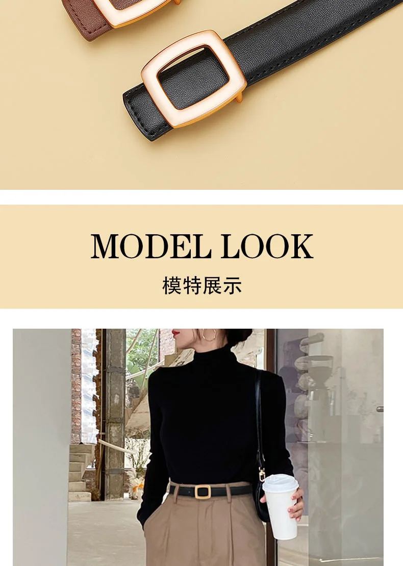 Ladies leather belt with high-end simple decoration; new trend genuine leather versatile black jeans belt. Sale Bangladesh