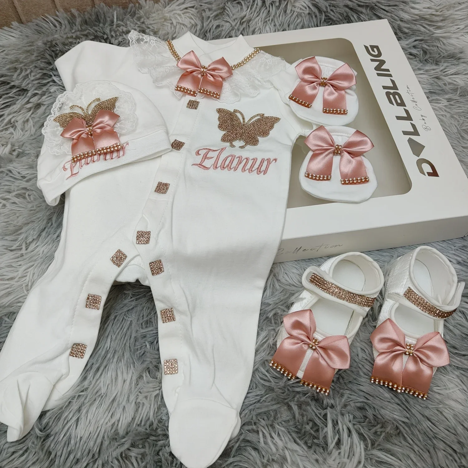 4pcs 이름 맞춤형 Layette NewbornCrown 쥬얼리 환영 홈 Romper  옷  소녀 소년 의 면화 의상