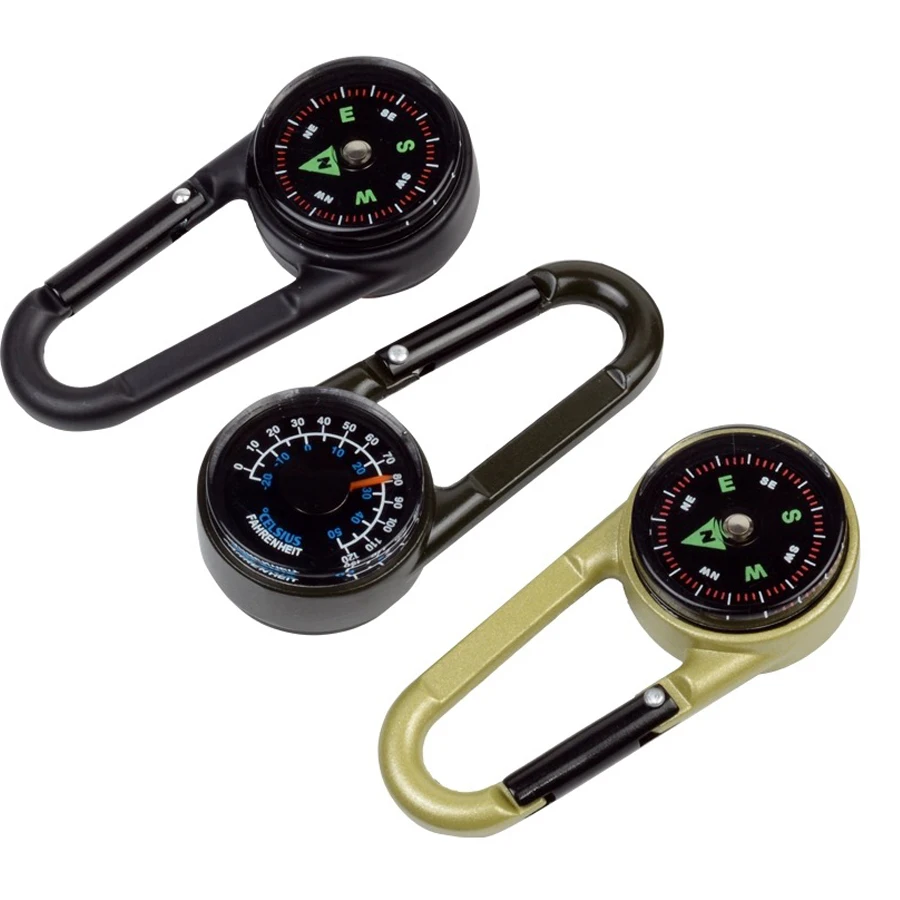 3-in-1 Mini Compass Thermometer Carabiner Clip β Outdoor Hiking Survival Key Ring 3