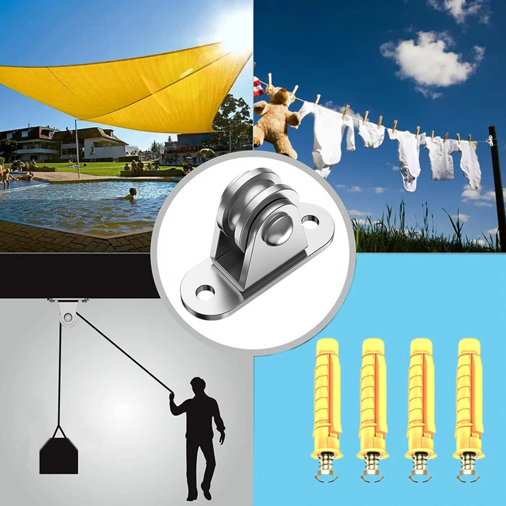 2/4Pcs Silent Pulley with Mounting Screws and Expansion Pulley Block Kit Heavy Duty Fixed Pulley for Sliding Gate and Wire Rope