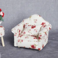 Maison de poupée miniature 1:12, mini-meubles, modèle de scène de salon, ornements de décoration de chambre à coucher, petit canapé floral individuel 3