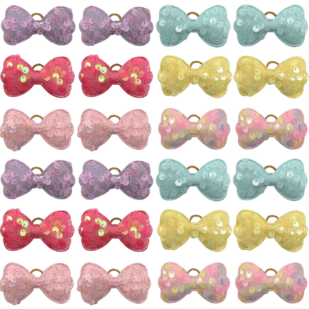 

100pcs Sequins Style Dog Bowknot Pet Hair Bows Decorate Bows with Rubber Band for Small Dogs Puppy Pet Headwear Dog Accessories