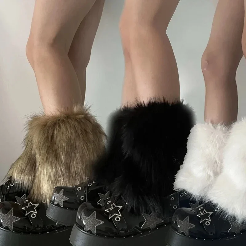 15 cm Imitieren Kunstpelz Plüsch Beinwärmer Winter Frauen Warme Fußlose Stiefelüberzüge Y2K JK Verdicken Warme Kurze Wollsockenabdeckung – Detail 2