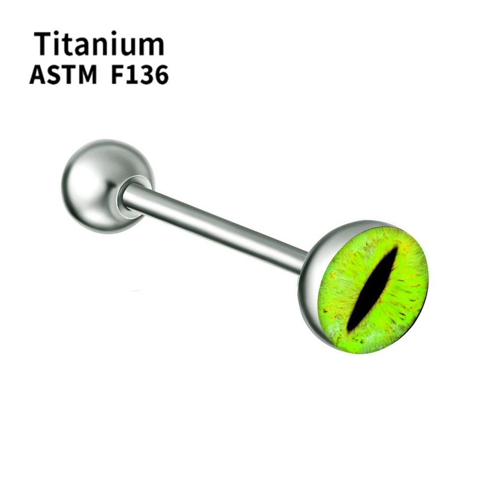 14g 1.6mm Multicolour Eye Pattern F136 Titanium Tongue Ring Bar 5mm 7mm Ball Barbell Piercing Jewellery 16/19/22mm