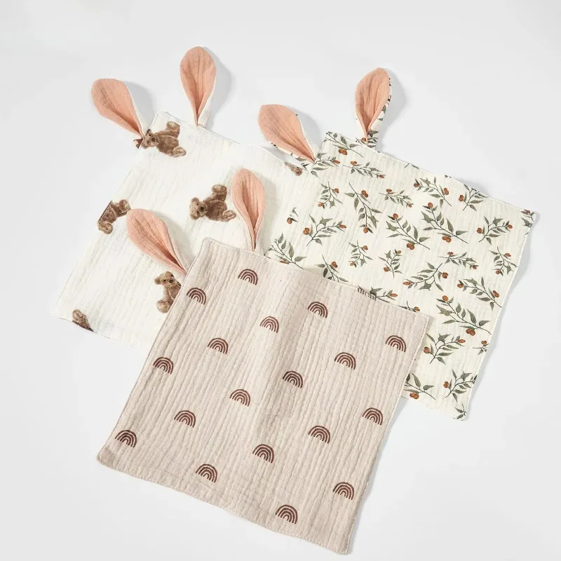Baby Saliva Towels Cartoon Print Muslin Hand Face Wipes Newborn Bib Kids Handkerchief Toddler Soft Washcloth Burp Cloth