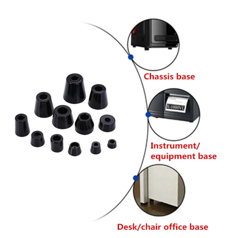 8Pcs Anti Slip Furniture Legs Feet Black Speaker Cabinet Bed Table Box Conical Rubber Shock Pad Floor Protector Furniture Parts