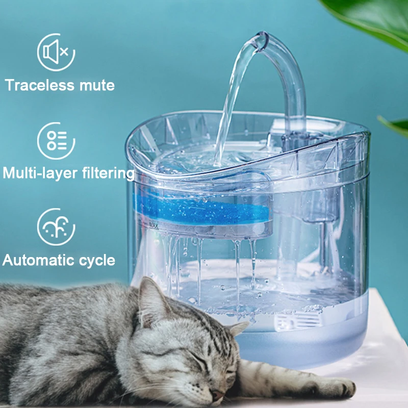  Fuente de agua para gatos: fuente de agua para gatos de  interior, fuentes de agua para gatos de 67 onzas/2 litros para beber, fuente  de agua para mascotas, ultra silenciosa, fuente