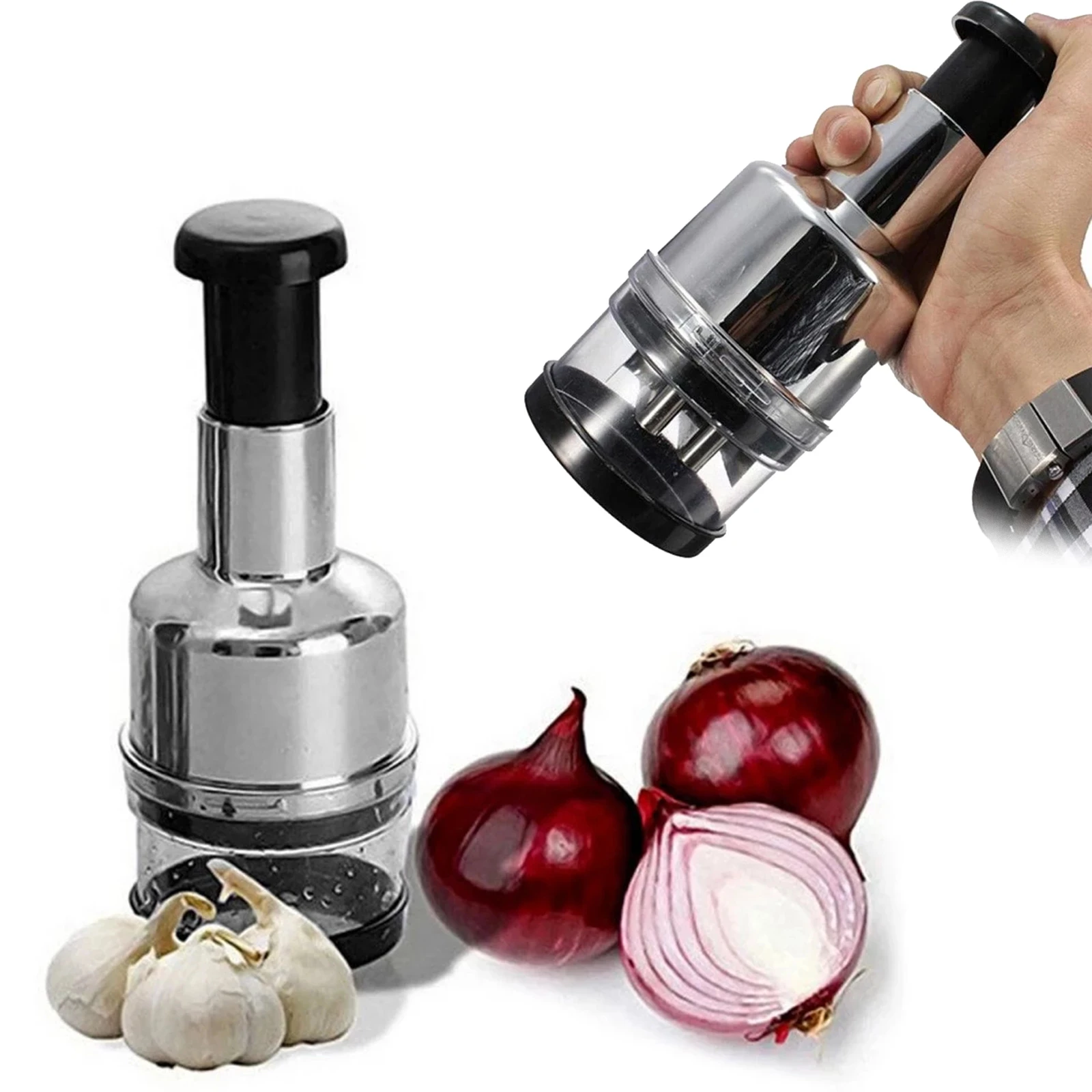 ManualOnionChopperStainlessSteelGarlicPresserFoodCrusherCutter