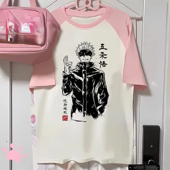 Jujutsu Kaisen t shirt women women Vintage Psychedelic Graphic University anime shirt Psychedelic hip hop aesthetic 80s 1