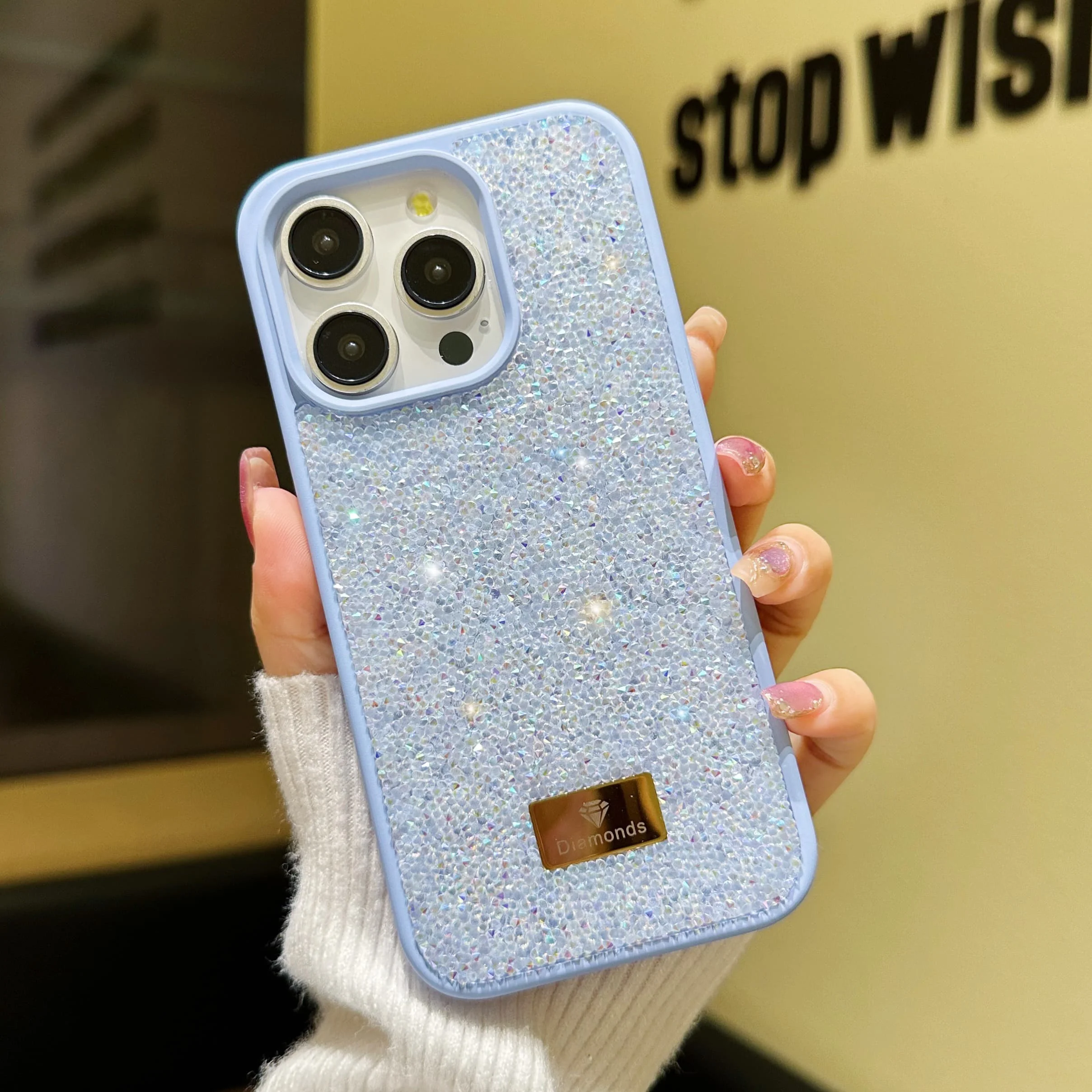 Luxuriöse INS Schillernde Vollständig mit Zirkonia Besetzte Makronen-Farbige Handyhülle für iPhone 18 17 16 15 14 11 12 13 Pro Max Plus 16e Rückseiten-Cover – Detail 9