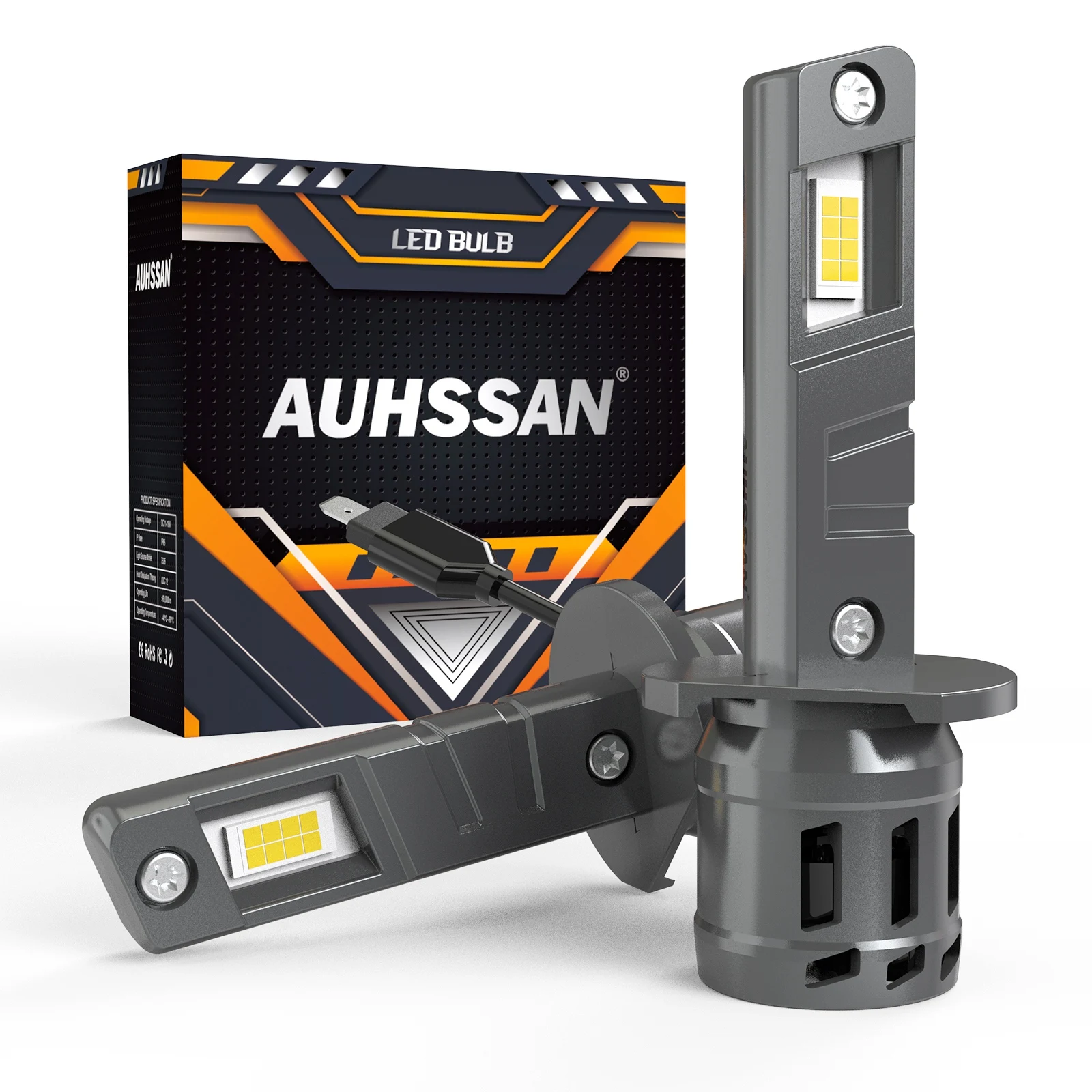 AUHSSAN 2x H1 Led Car Headlight with Fan High Power GC-7535 Chips 500% ...