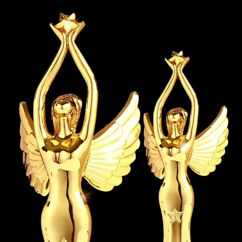 Customized Small Gold People Resin Crystal Trophy Medical Staff Outstanding Employee Award Dance Wing shape Trophy Souvenir, 1Pc