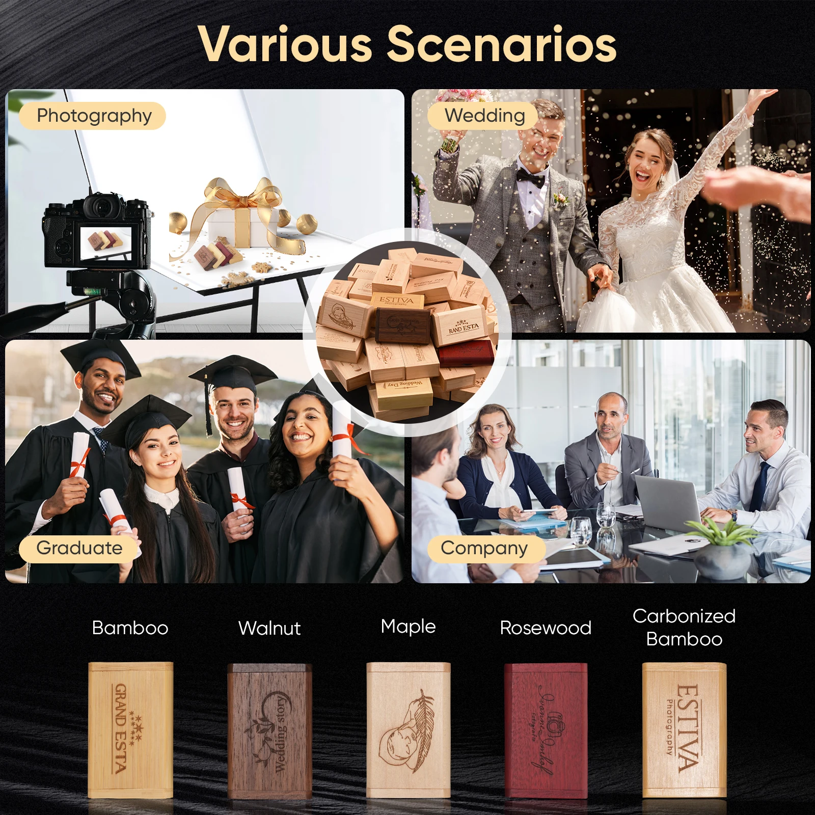 10 개/몫 나무 USB 3.0 플래시 드라이브 64GB 펜 usb 128GB 펜 드라이브 U 디스크 32GB 메모리 스틱 무료 로고 사진 결혼 선물