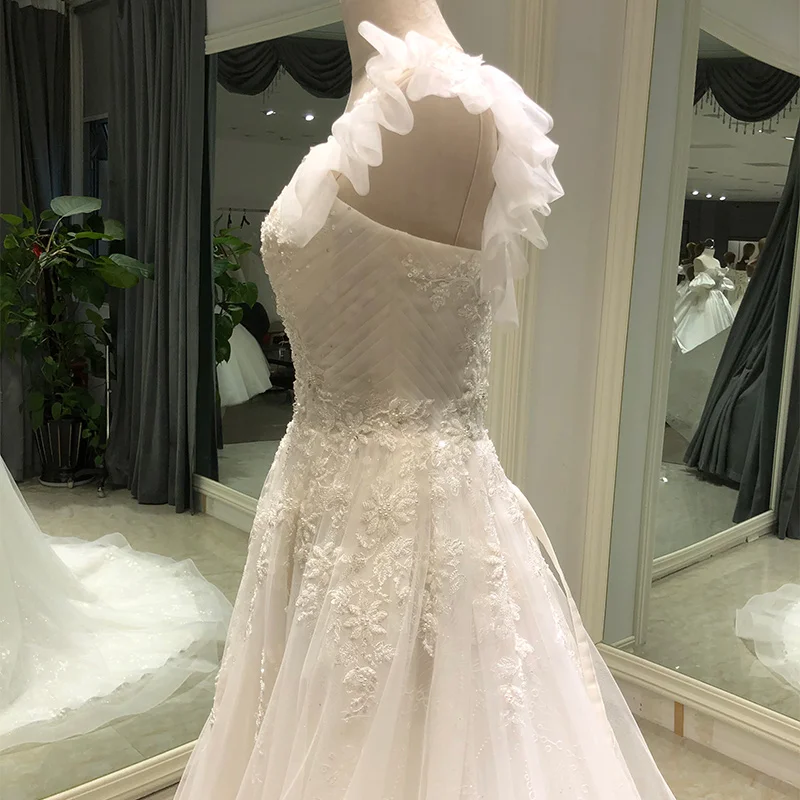 SL-9048 Customized Romantic V Neck Appliques Flowers A-Line Wedding Dress 2022 Luxury Beading Custom Princess Bridal Gown 6