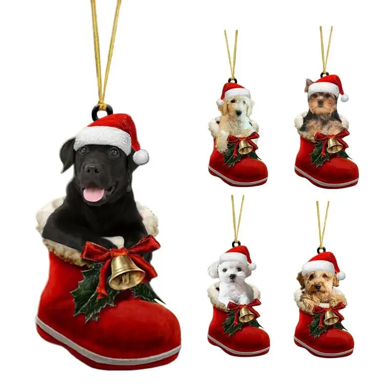 Christmas Tree Dog Ornament Acrylic Flat Printing Dog Hanging Pendant Decoration Supplies for Car Mantel And Christmas Tree christmas decorations
