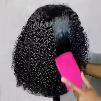 Kinky Curly Bob Wig with 13x4 Breathable Lace, Pre-Plucked & Cut, No Glue Needed, 3-Second Application for Beginners 1