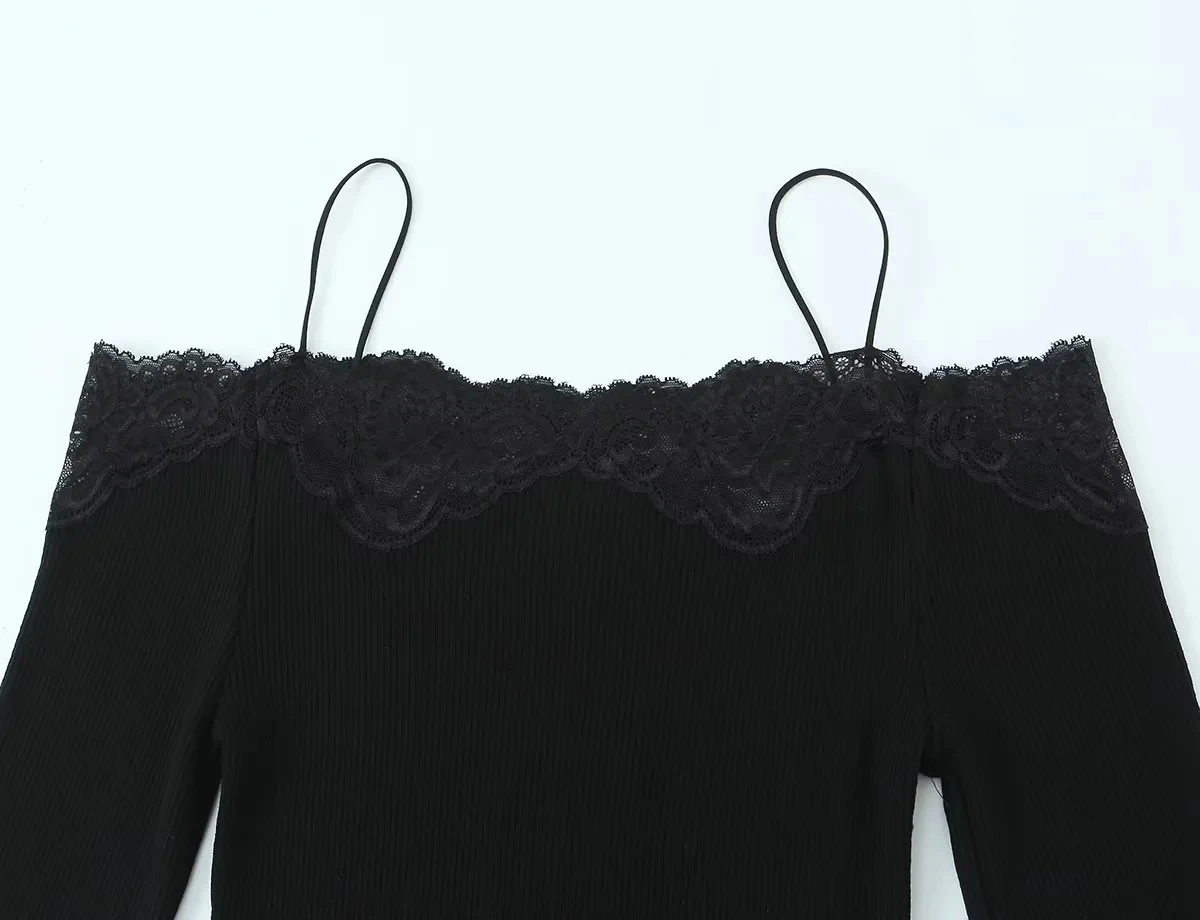 KONDALA Vintage Casual Chic Women Top Solid Slash Neck Long Sleeve Lace Slim Tops New Fashion 2026 Spring Summer Holiday T-shirt