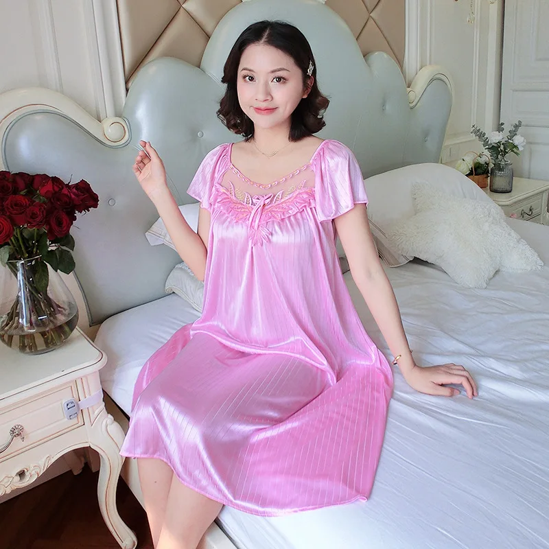 Ladies Nightdress Sexy Ice Lace Large Size Solid Color Flower Pajamas Thin Short-sleeved Lace Skirt Night Dress Women Dress