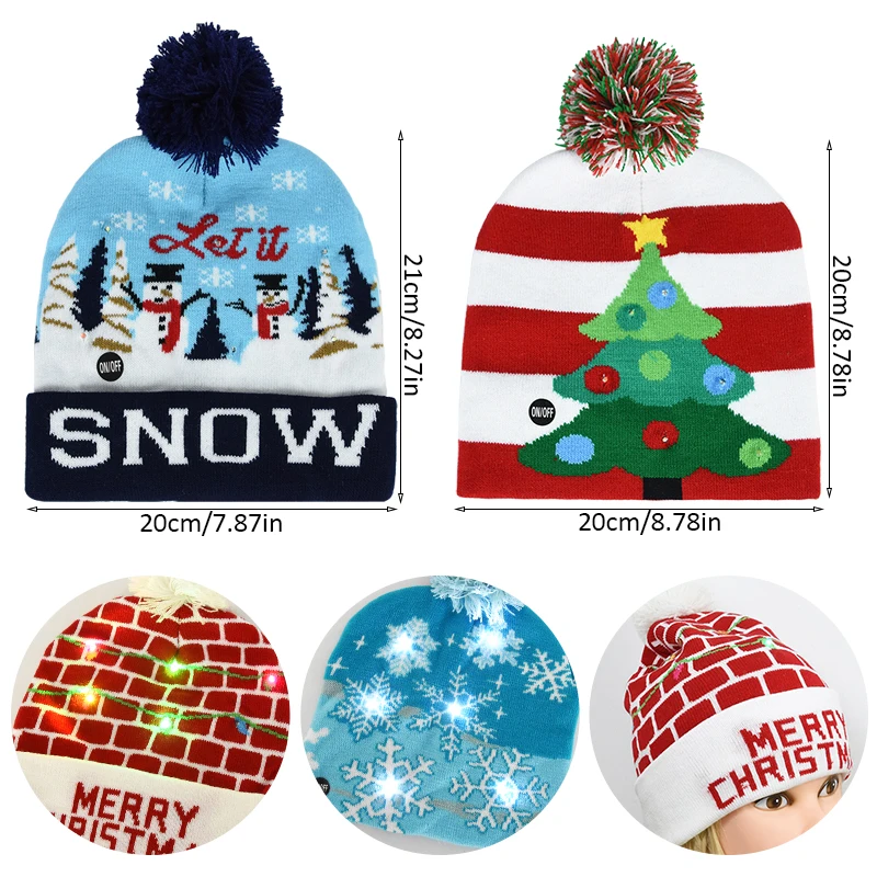 New Christmas Hat with Flashing LED Light Cartoon Santa Claus Snowman Elk Knitted Hat Cap Kids Adults New Year Christmas Gifts