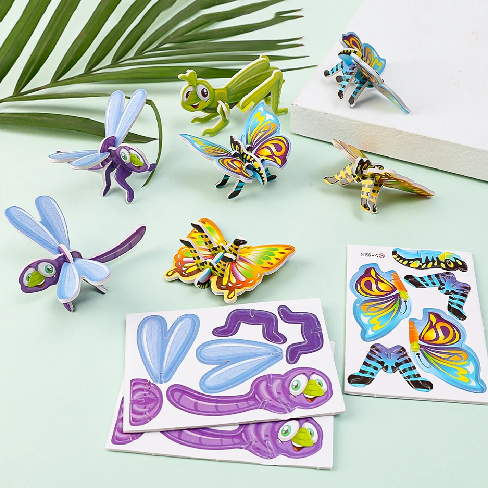 

10pcs 3D Three-dimensional Paper Insect Puzzle Children's Toys Cartoon Insect Assembly Model DIY Educational Toy Gift for Kids