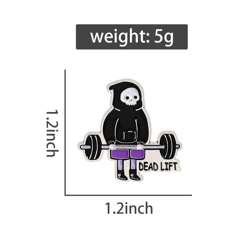 Dead Lift Weightlifting Barbell Skull Enamel Pins Punk Gothic