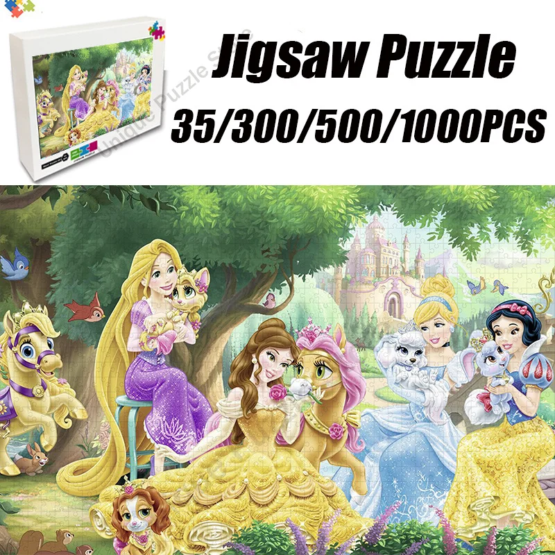 Disney Princess Jigsaw Puzzle 35/300/500/1000 Pieces Puzzle for Adults Cartoon Pictures Decompress Entertainment Toys Home Decor