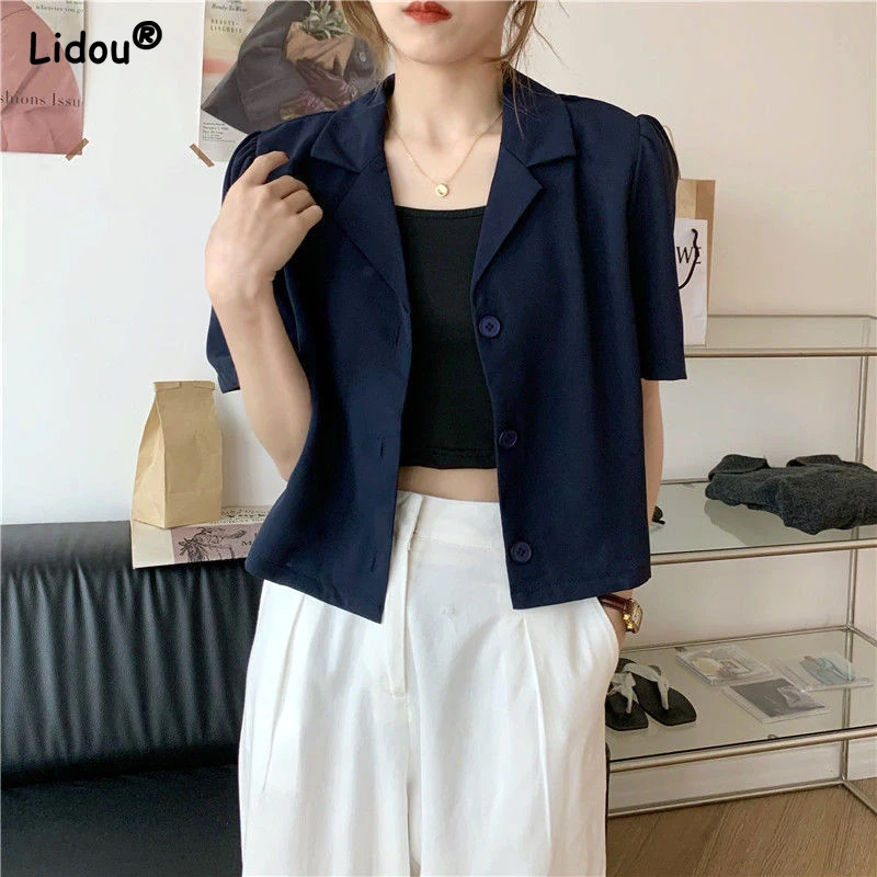 Chiffon Straight Simplicity Button Notched Loose Office Lady Casual Blazers Pleated Solid Color Summer Thin Women's Clothing