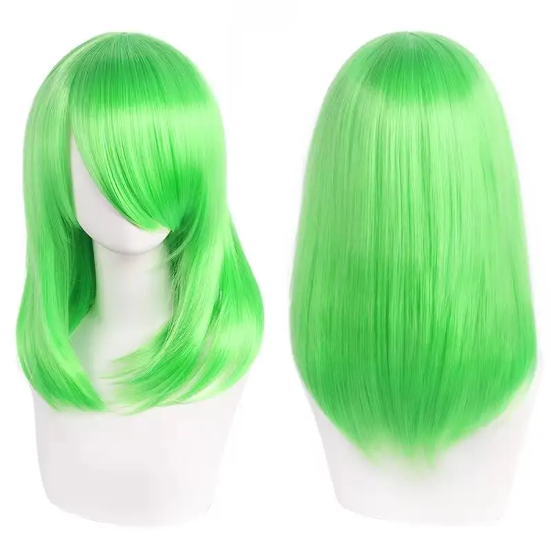 QQXCAIW Hochwertige 40 cm mittlere Cosplay-Perücke mit Pony, Schwarz, Blond, Rosa, Rot, Blau, Lila, hitzebeständige Kunsthaar-Perücken – Detail 26