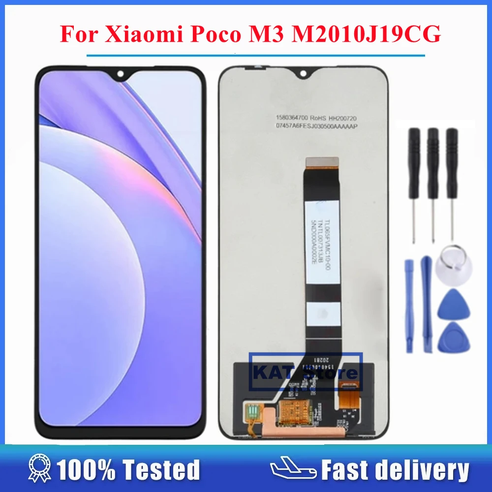 Display Kat 6.53 ''Per Xiaomi Poco M3 M2010J19Cg Lcd Touch Screen Assembly Parti Di Ricambio Con Kit Di Strumenti Di Riparazione