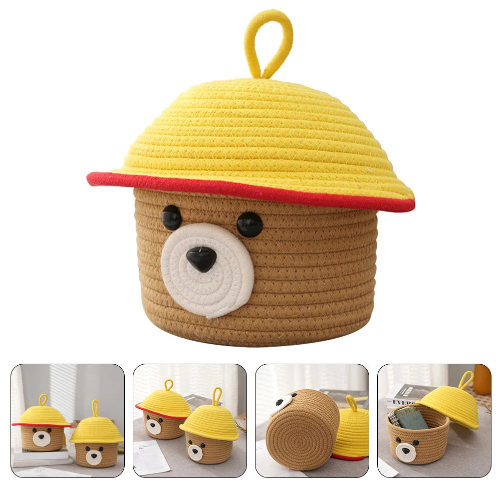 

Hamper Bear Storage Storage Baskets Wardrobe Sundries Organizer Desktop Cotton Rope Animal Toy Lidded Storage Bins With