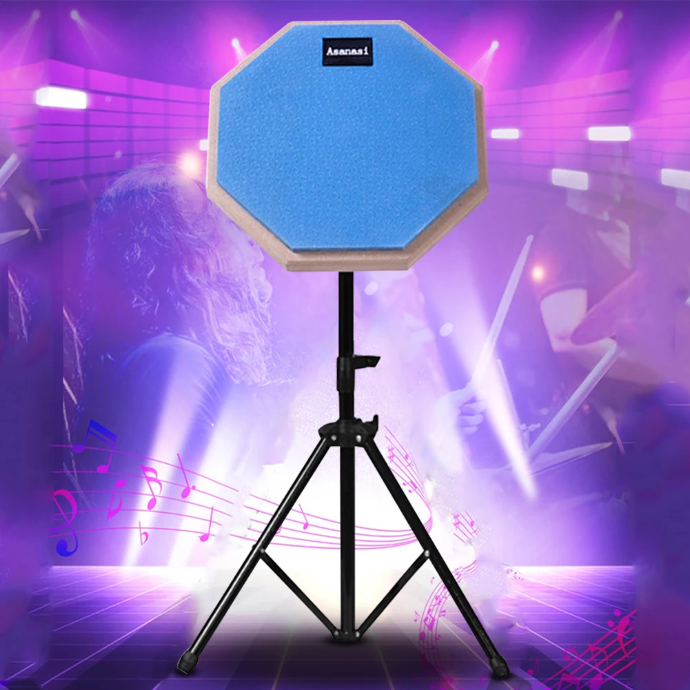 8 Inch Rubber Wooden Drum Practice Pad Adjustable Stand Practice Training Drum Pad Shock‑Absorbent For Adults and Kids