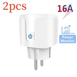 Smart WiFi EU Plug with Power Monitoring & Remote Control - Compatible with Voice Assistants - EU Plug (2PCS - 16A)