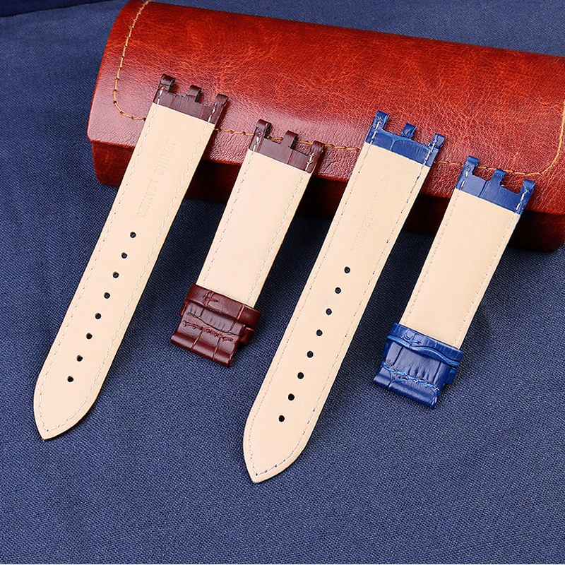 Фото Используется для часов серии Versace GMT 29 г Двойной Вогнутый приподнятый ремешок из воловьей кожи Аксессуары Черный Синий 24 мм Мужские аксессуары №2