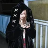 2025 Winter Clothing Women Jackets Harajuku Rabbit Ears Punk Black Coats Thicked Furry Zipper Oversized Y2k Tops Ropa Mujer 1