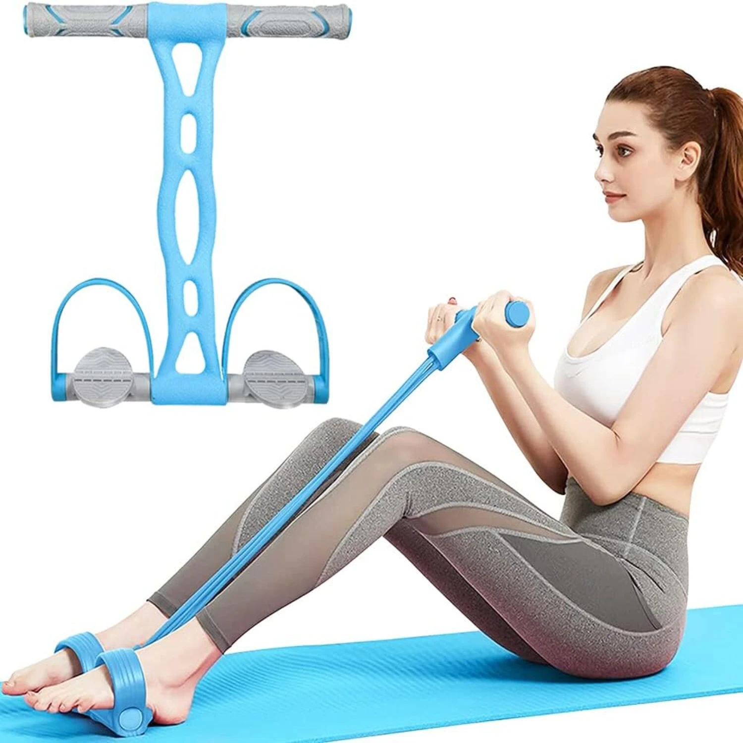 Blue Slimming Natural Latex Elastic Resistance Band for Arms, Legs, Abdomen, and Waist-Multifunctional Tension Rope for Full B
