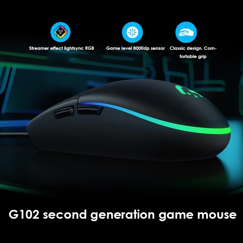 Игровая проводная мышь G102 LIGHTSYNC 2nd Gen, игровая мышь RGB с подсветкой для ноутбука, периферийная мышь для киберспорта, быстрая мышь