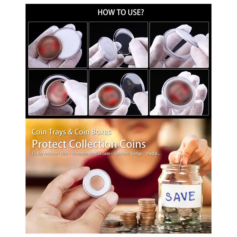 30mm transparent coin cases coins storage capsules protection box container holder coin collecting box case 100pcs coin wallet
