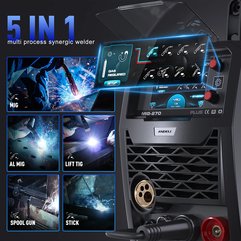 Welding welders 200A MIG Welder MIG/TIG/MMA/Aluminum Welding Gas/Gasless Semi-automatic Welding Machine 5 in 1 Multiprocess Welders