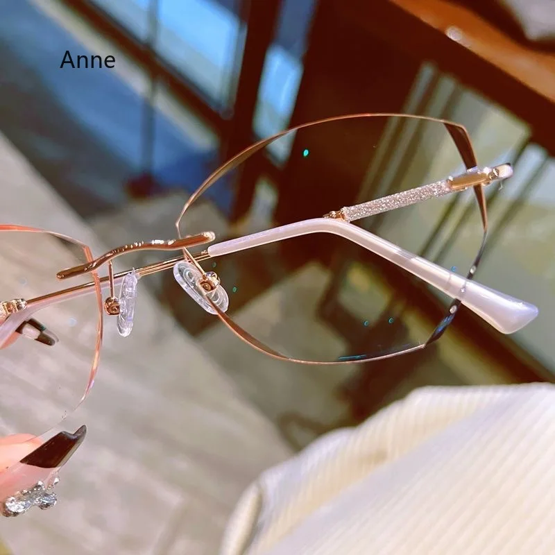 Ultralight diamond-studded Reading Glasses Frameless Cut Edge Anti-blue Light Presbyopia Eyeglasses Diopter +1.0 1.5 2.0 To +4.0 2