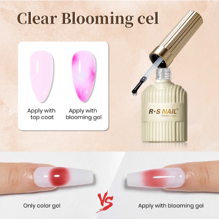 R​S NAIL 10ml Clear Blooming Gel Nail Polish UV LED Blossom Soak Off Gel Glue For Spreading Effect Marble Nail Polishes Design