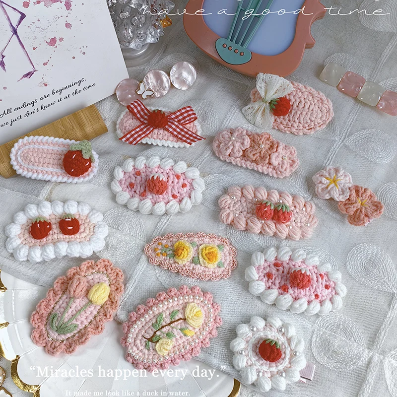 New Retro Embroidery Hairpin Side Bangs Cute Hair Clip Girl Handwoven Flower Knitted Children's Baby Hair Accessories 2