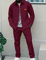 Nouvel ensemble décontracté 2 pièces pour homme 2026 – Survêtement d'automne en tricot gaufré couleur unie avec veste à col revers boutonnée et poches, et pantalon long 6