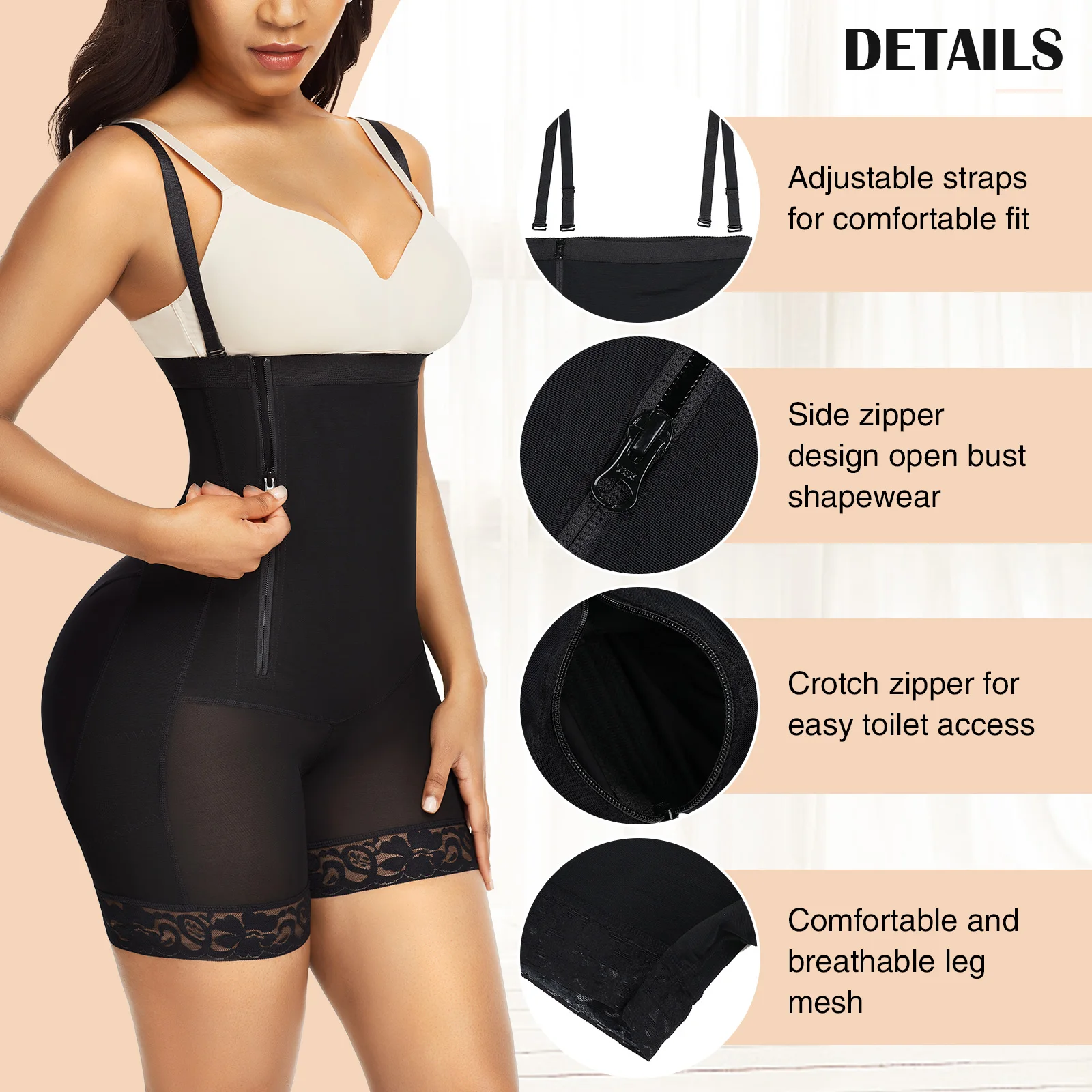 Colombian Fajas Long Sleeves Sculpting Shapewear Tummy Control Adjustable  one piece High Compression Bodysuit