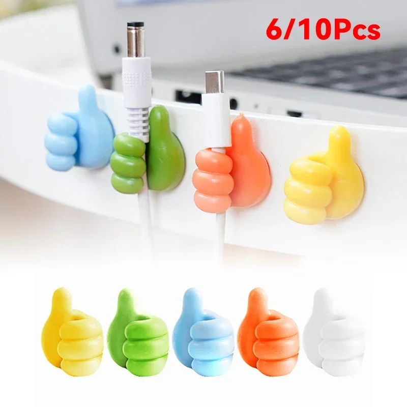 Cable Organizer 6/10Pcs Creative Silicone Thumb Wall Hook Self-Adhesive Thumb Key Hanger Hook Home Data Cable Clip Wire Desk Organizer Storage