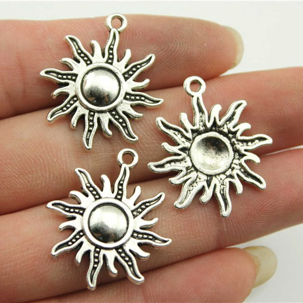 10pcs Antique Bronze & Silver Sun Charms Pendant