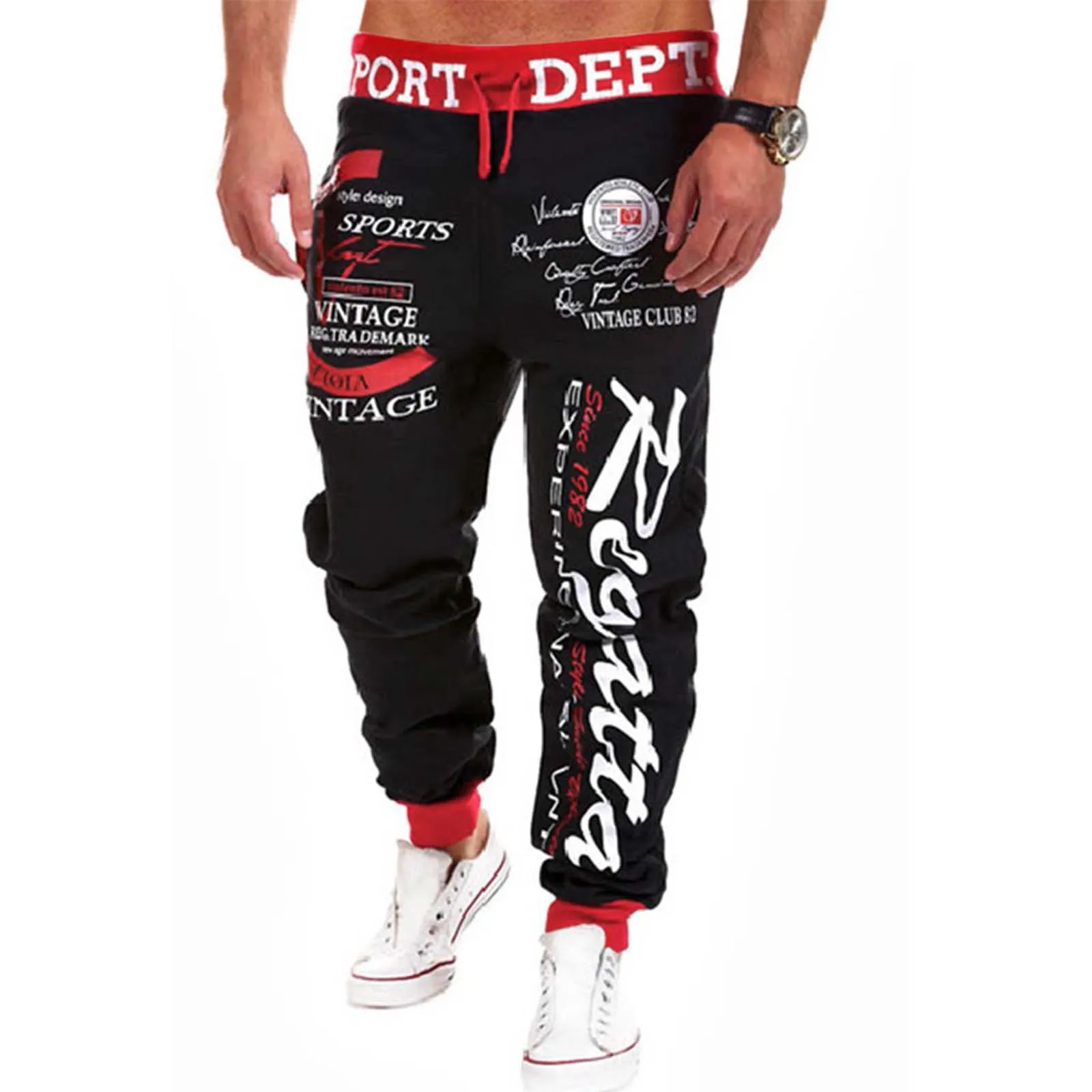 Men's Hip Hop Casual Jogging Pants Letter Print Sport Gym Fitness Slim Fit Baggy Trousers Sweatpants Jogger Tracksuit
