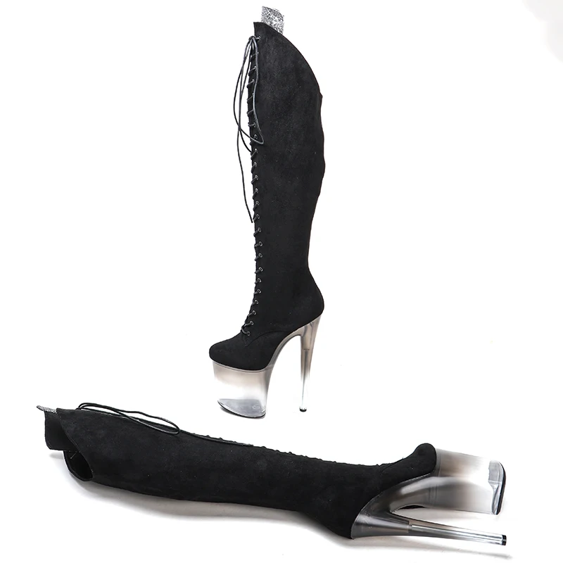 Leecabe  20CM/8inches  suede Pole dance shoes High Heel platform Boots closed toe Pole Dance boot